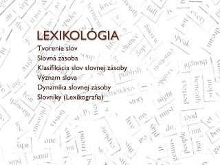 LEXIKOLÓGIA