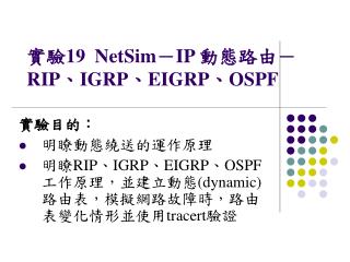 實驗 19 NetSim － IP 動態路由－ RIP 、 IGRP 、 EIGRP 、 OSPF