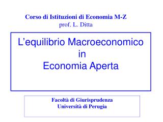 L’equilibrio Macroeconomico in Economia Aperta