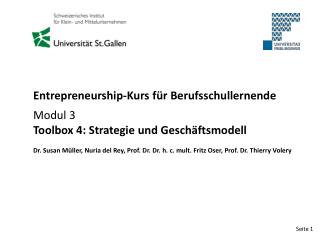 Entrepreneurship-Kurs für Berufsschullernende Modul 3 Toolbox 4: Strategie und Geschäftsmodell