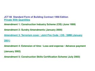 JCT 98  Standard Form of Building Contract 1998 Edition Private With Quantities