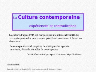 La Culture contemporaine 	expériences et contradictions