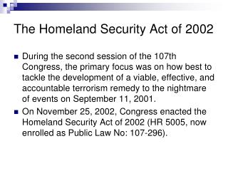 The Homeland Security Act of 2002