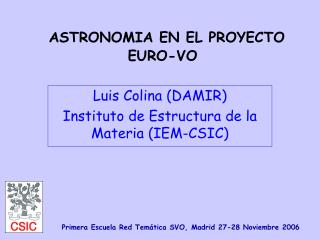 ASTRONOMIA EN EL PROYECTO EURO-VO