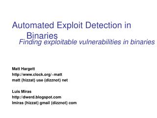 Automated Exploit Detection in Binaries