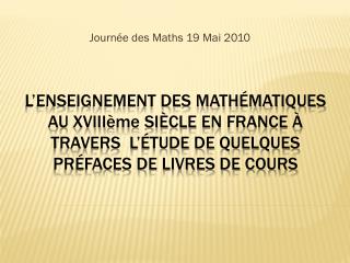 Journée des Maths 19 Mai 2010