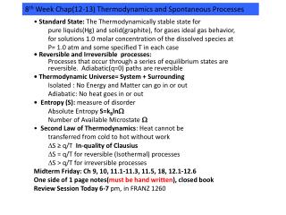 8 th Week Chap(12-13) Thermodynamics and Spontaneous Processes