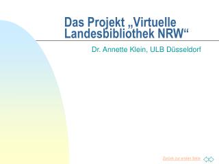 Das Projekt „Virtuelle Landesbibliothek NRW“