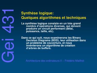 Synthèse logique: Quelques algorithmes et techniques