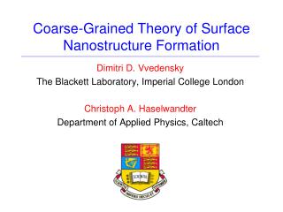 Coarse-Grained Theory of Surface Nanostructure Formation