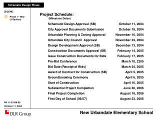 Project Schedule: 		 (Milestone Dates)	 Schematic Design Approval (SB)	October 11, 2004