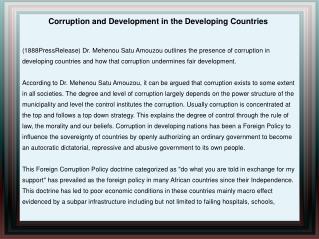 Corruption and Development in the Developing Countries