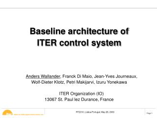 Baseline architecture of ITER control system