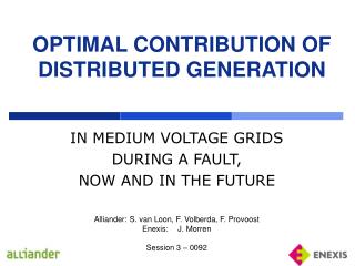 OPTIMAL CONTRIBUTION OF DISTRIBUTED GENERATION