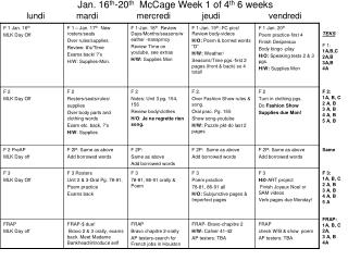 Jan. 16 th -20 th McCage Week 1 of 4 th 6 weeks