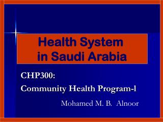 CHP300 : Community Health Program-l