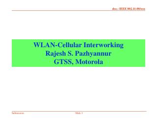 WLAN-Cellular Interworking Rajesh S. Pazhyannur GTSS, Motorola