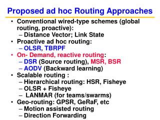 Proposed ad hoc Routing Approaches