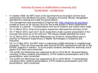 Activities &amp; Events at Staffordshire University (SU ) 01/09/2009 – 31/08/2010