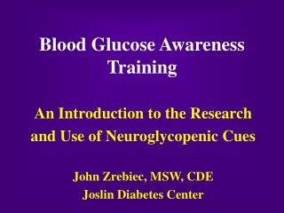 Blood Glucose Awareness Training