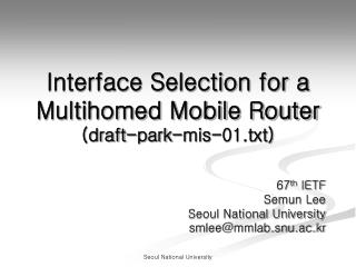 Interface Selection for a Multihomed Mobile Router (draft-park-mis-01.txt)
