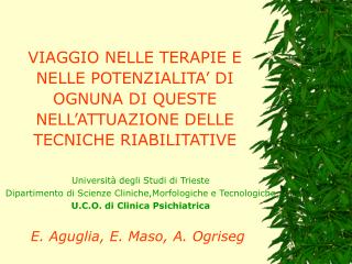 VIAGGIO NELLE TERAPIE E NELLE POTENZIALITA’ DI OGNUNA DI QUESTE NELL’ATTUAZIONE DELLE TECNICHE RIABILITATIVE