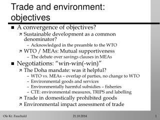 Trade and environment: objectives