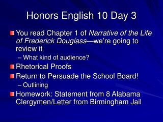 Honors English 10 Day 3