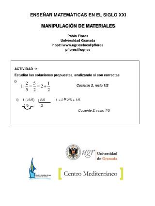 ENSEÑAR MATEMÁTICAS EN EL SIGLO XXI MANIPULACIÓN DE MATERIALES