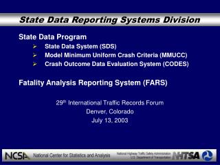 State Data Reporting Systems Division