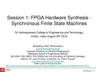 Session 1: FPGA Hardware Synthesis - Synchronous Finite State Machines