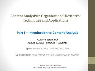 Content Analysis in Organizational Research: Techniques and Applications