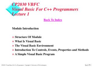 CP2030 VBFC Visual Basic For C++ Programmers Lecture 1
