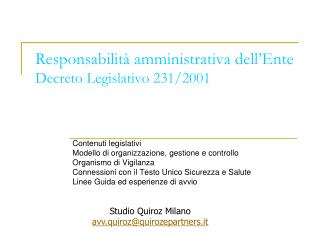 Responsabilità amministrativa dell’Ente Decreto Legislativo 231/2001