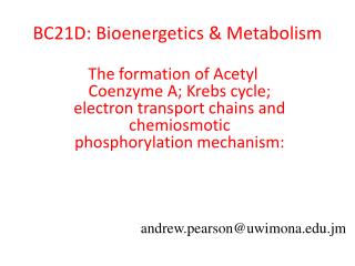 BC21D: Bioenergetics & Metabolism