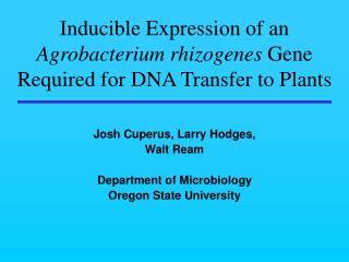 Inducible Expression of an Agrobacterium rhizogenes Gene Required for DNA Transfer to Plants