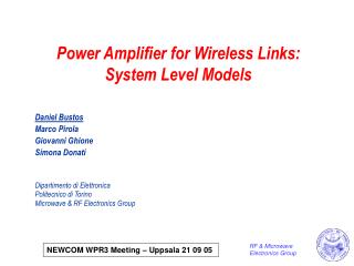 Power Amplifier for Wireless Links: System Level Models