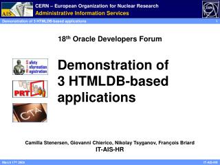 Demonstration of 3 HTMLDB-based applications