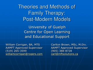 Theories and Methods of Family Therapy: Post-Modern Models