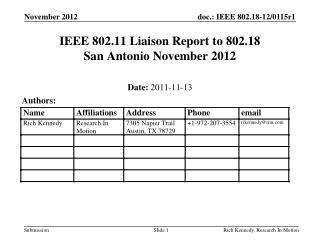 IEEE 802.11 Liaison Report to 802.18 San Antonio November 2012