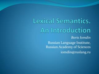 Lexical Semantics. An Introduction