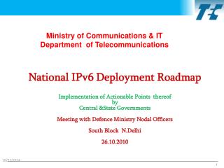 Ministry of Communications &amp; IT Department of Telecommunications