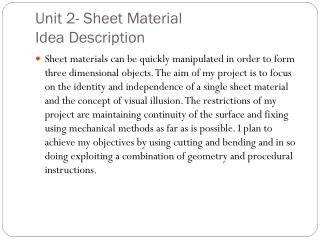 Unit 2- Sheet Material Idea Description