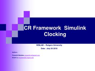 CR Framework Simulink Clocking