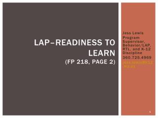 LAP–Readiness to Learn (FP 218, Page 2)