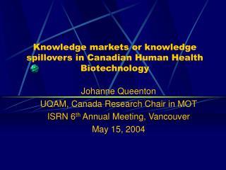 Knowledge markets or knowledge spillovers in Canadian Human Health Biotechnology