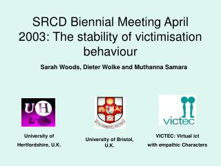 SRCD Biennial Meeting April 2003: The stability of victimisation behaviour