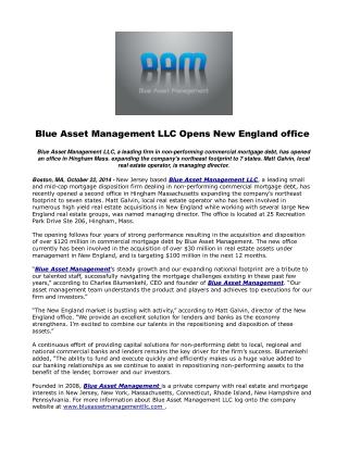 Blue Asset Management LLC Opens New England office