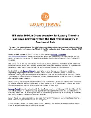 ITB Asia 2014, a Great occasion for Luxury Travel to Continu