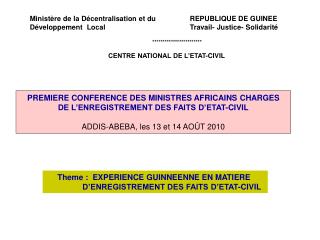 Ministère de la Décentralisation et du 	REPUBLIQUE DE GUINEE